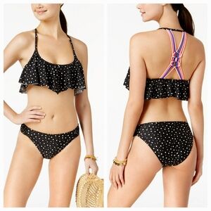 California Waves Black Space Dot Printed Bikini Swimsuit Set